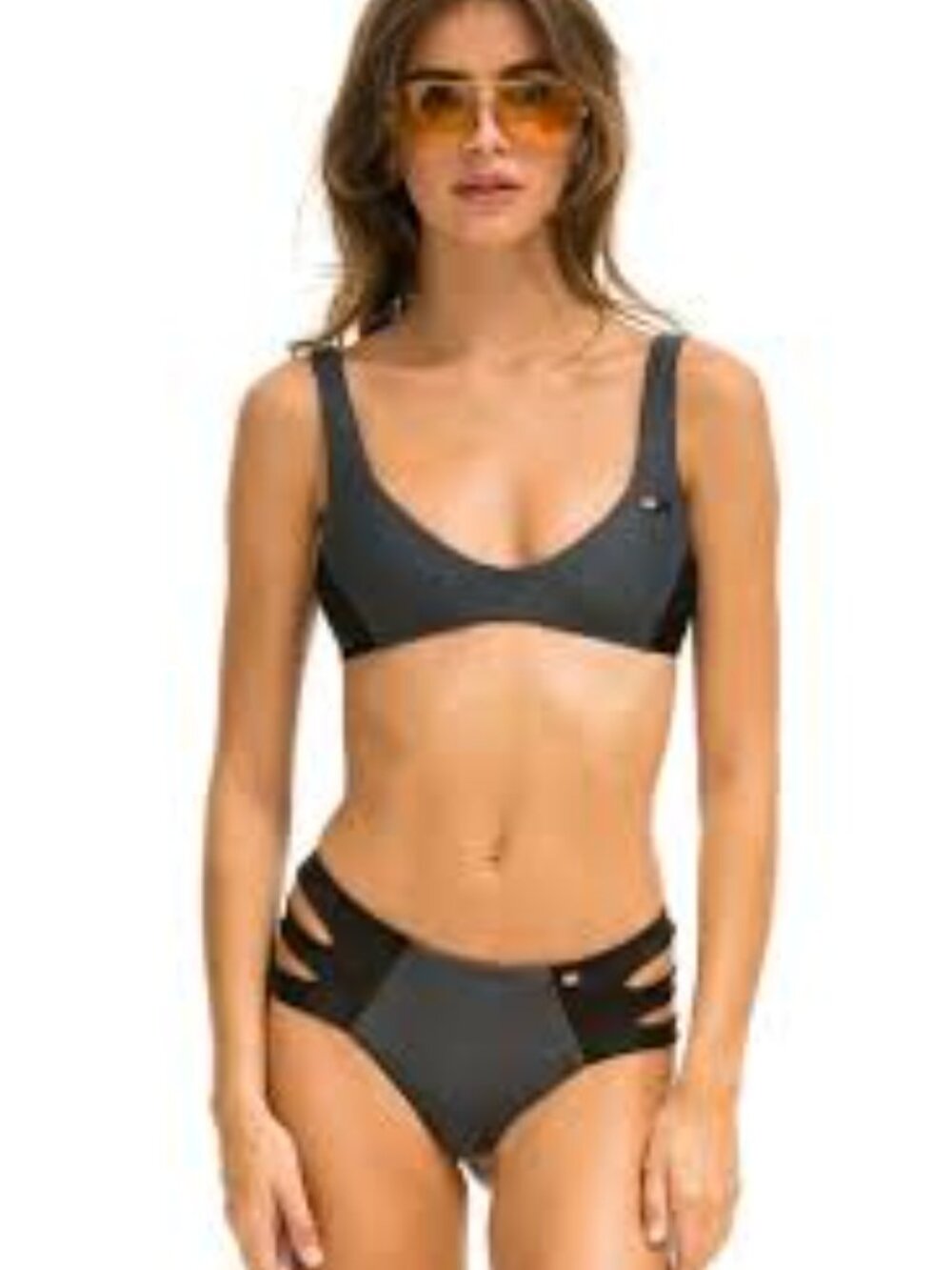 Aviator Nation Titanium & Black Scoop Bikini Top